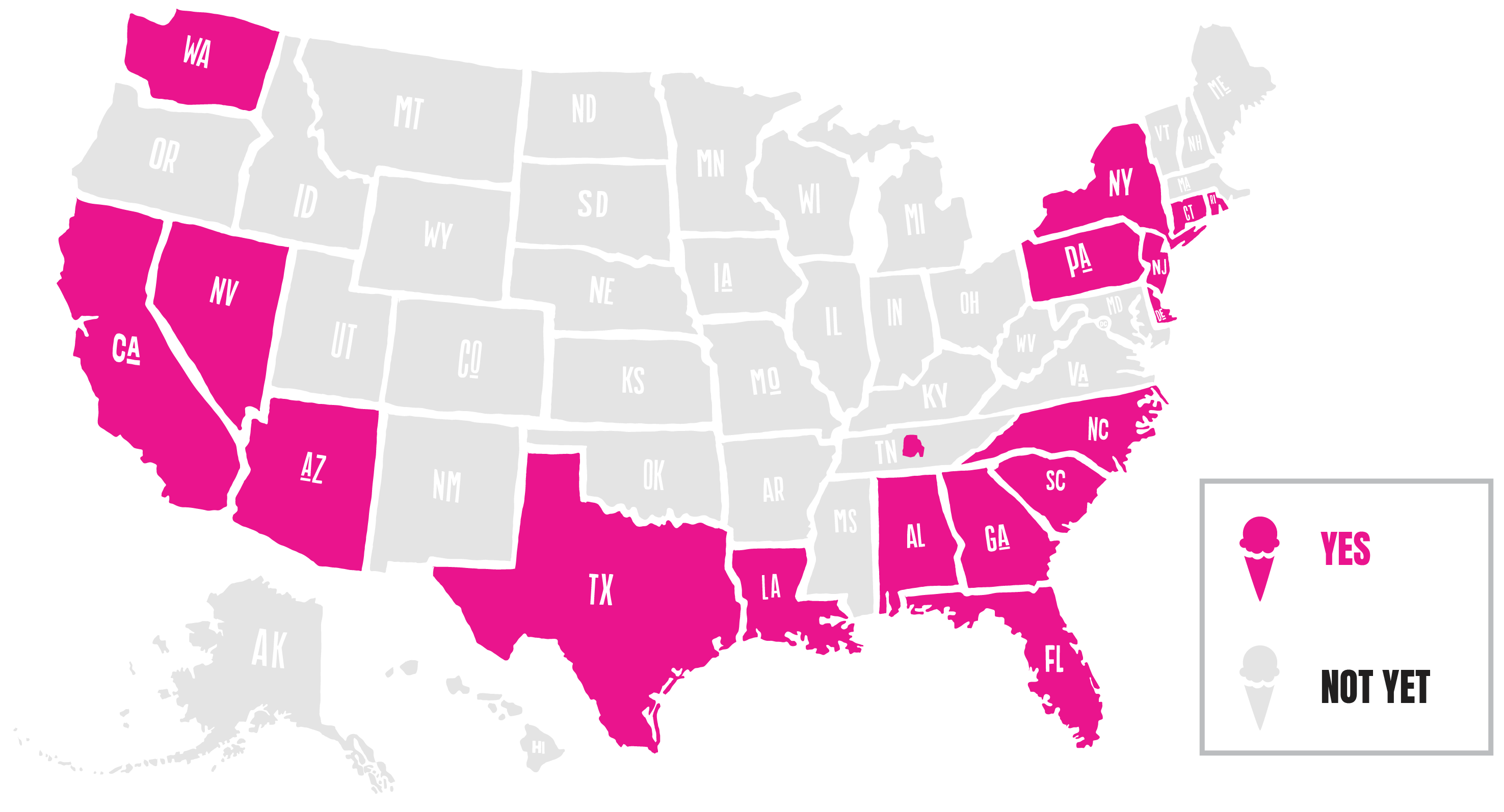 Map of U.S. states where SB Family Brands products are available